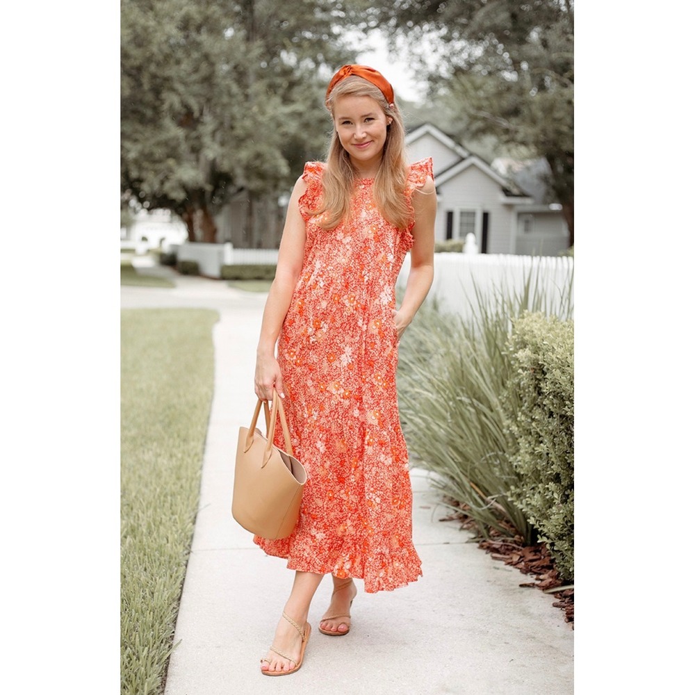 Universal Thread Womens XXL Red Floral Ruffle Tiered‎ Maxi Dress Sleeveless